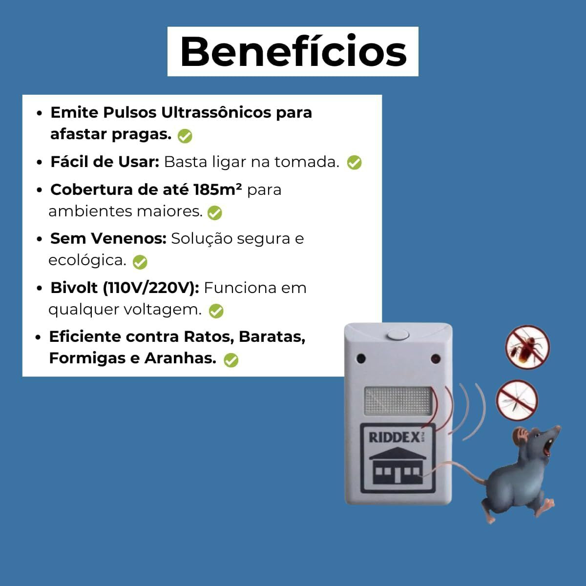 Repelente Eletrônico De Tomada Para Espanta Rato Formiga Barata Aranhas E Insetos Ultrassônico 110V/220V Bivolt