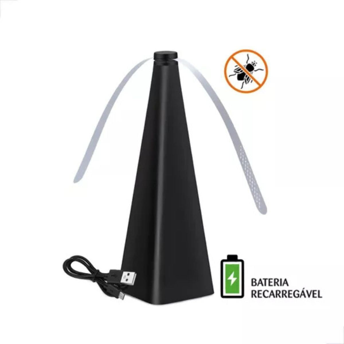 Ventilador Repelente Usb Espanta Afasta Mosca Insetos Anti Moscas Recarregável De Mesa Plástico Preto