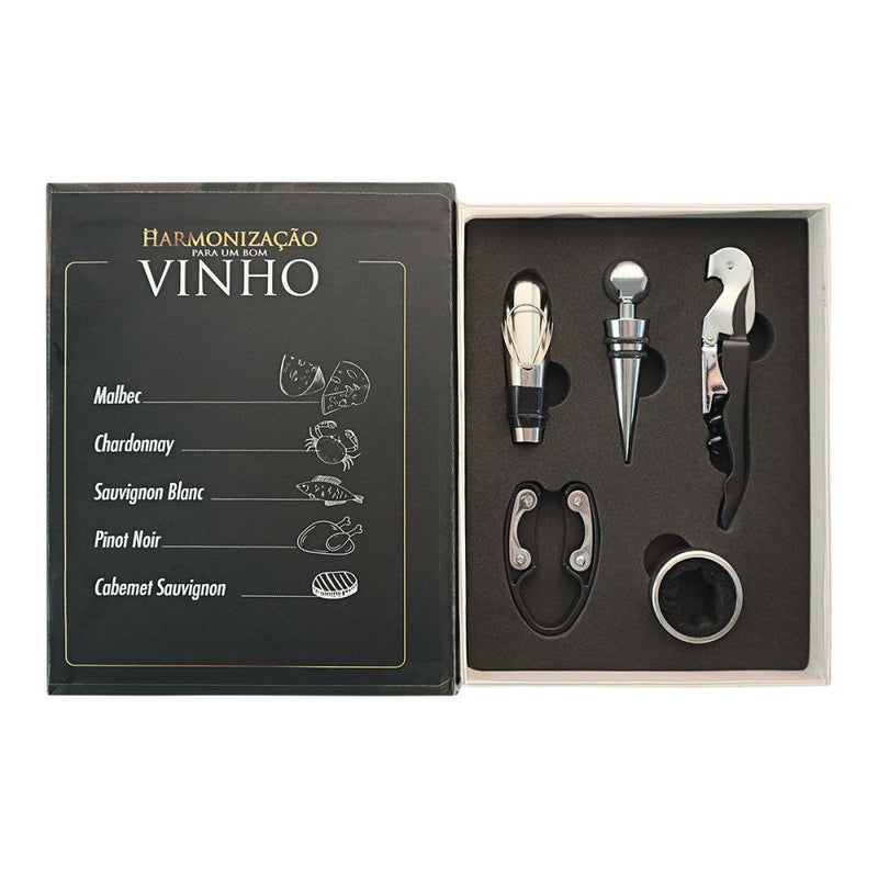 Kit Vinho Abridor Dosador Saca Rolhas Tampa Livro 05 Peças - Presente Park