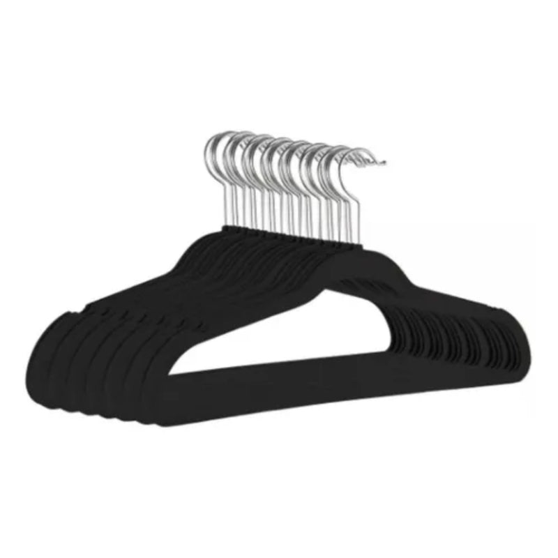 Kit 50 Cabides de Veludo Slim Adulto 45cm Antiaderente Giratório para Blazer Camisa Calça Vestido