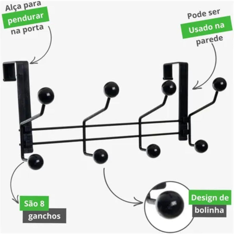 Organizador Cabideiro de Parede Porta com 8 Ganchos Suporte para Pendurar Roupas Toalhas Bolsas