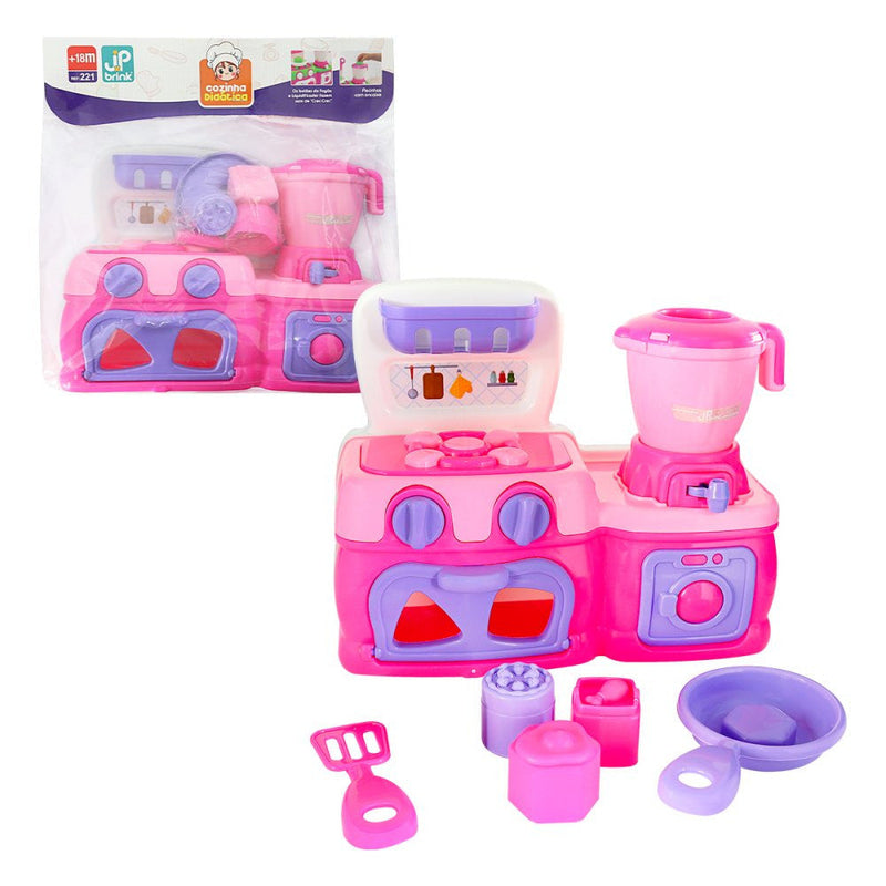 Mini Cozinha Rosa com Fogão, Forno, Liquidificador, Espátula e Outros Acessórios - Presente Park