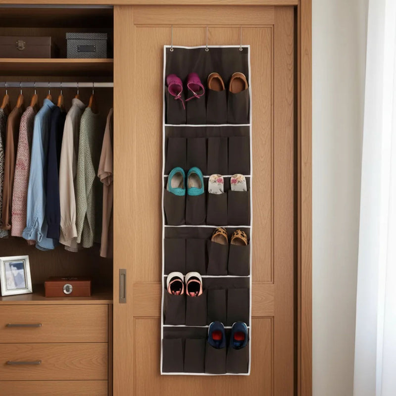 Sapateira Suspensa para Porta Organizador de Sapatos Vertical com 24 Bolsos 12 Pares Multiuso