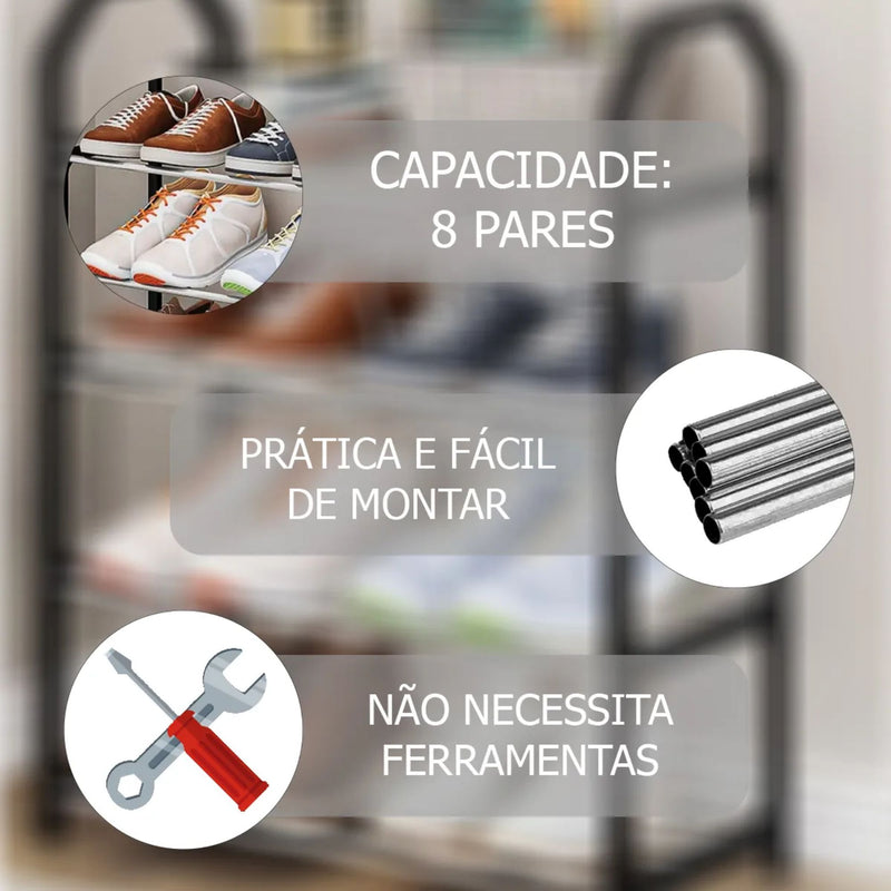 Sapateira Organizadora 4 Andares 8 Pares Desmontável para Sala Quarto Hall de Entrada Multiuso