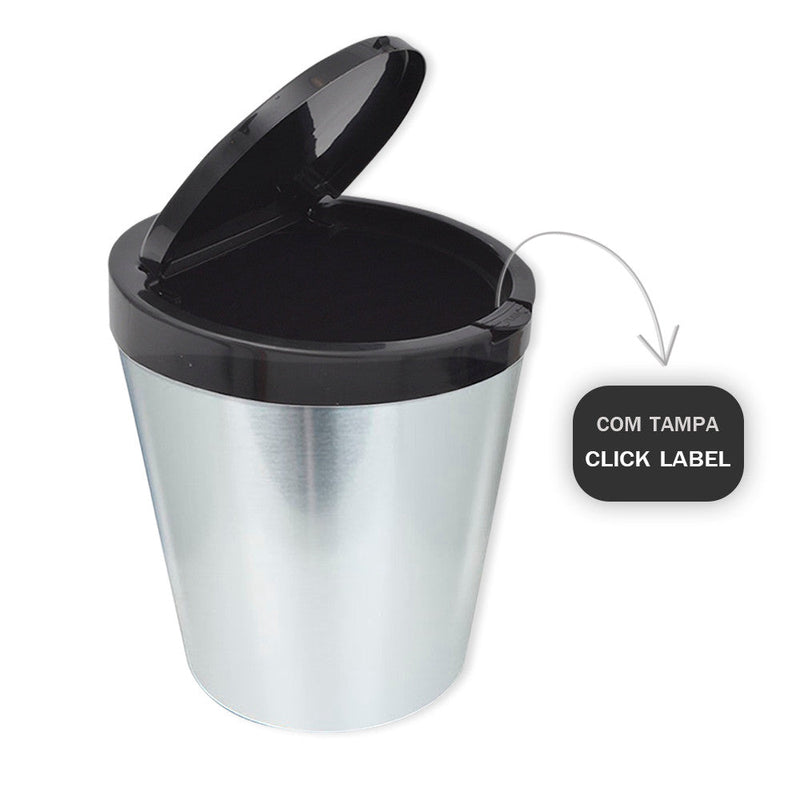 Lixeira Cesto 10 Litros Tampa Click Label Redonda Cor Prata Inox - Presente Park