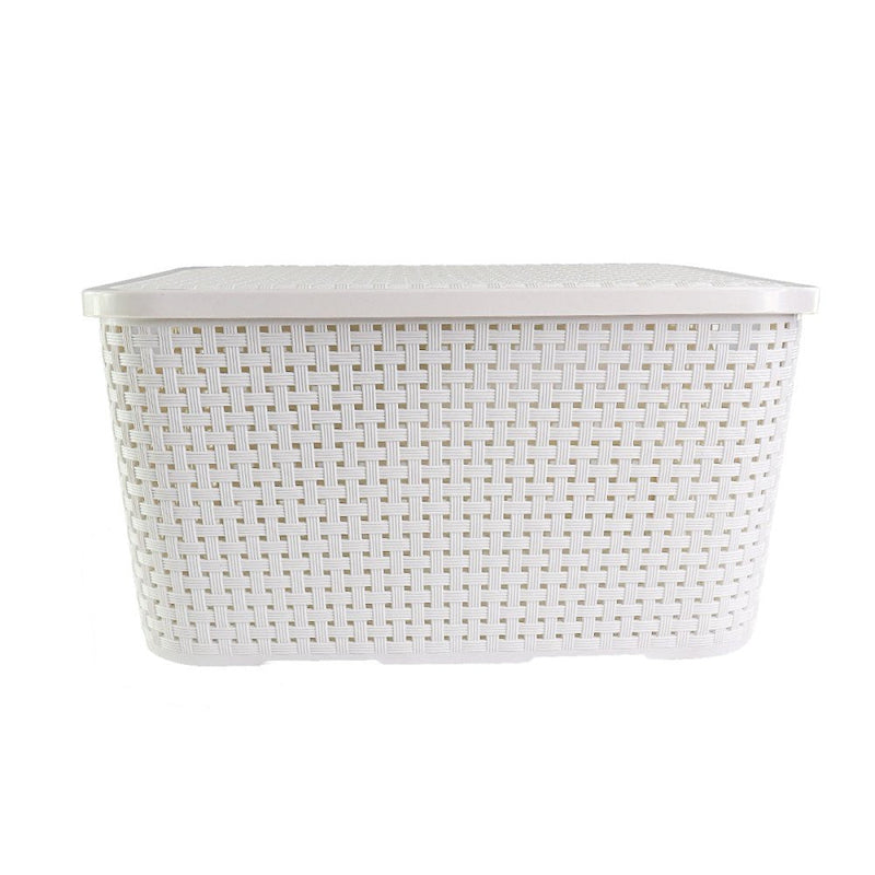 Caixa Organizadora Rattan Cesto com Tampa 15 Litros Branco - Presente Park