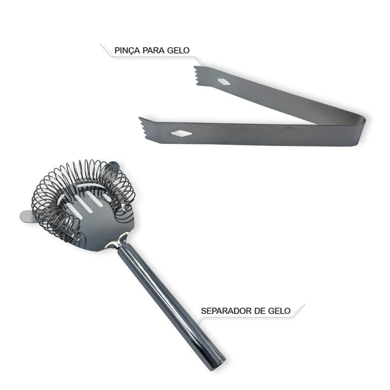 Kit Bar 5pçs Coqueteleira Profissional Aço Inox 550ml Caipirinha - Presente Park