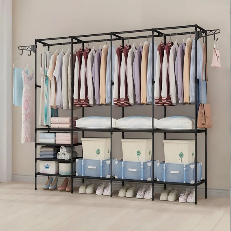 Guarda Roupa Portátil Aberto Arara Desmontável Multifuncional Sapateira de Chão 4 Colunas