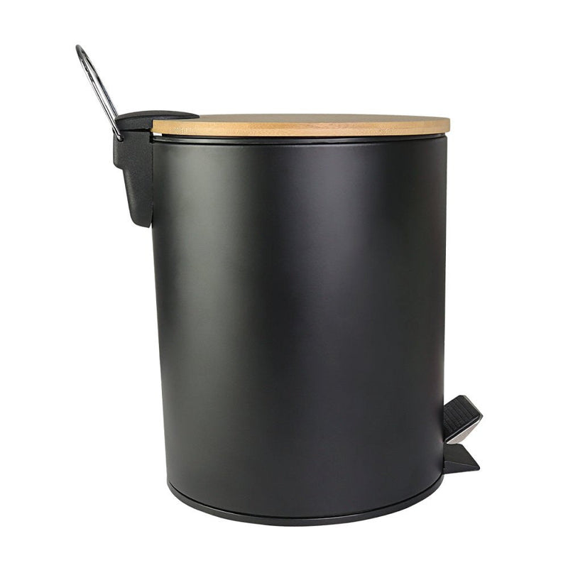 Lixeira de Inox Preta com Tampa de Bambu 5 Litros - Presente Park
