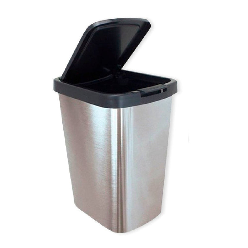 Lixeira Cesto 9 Litros com Tampa Click Label Cinza Inox - Presente Park