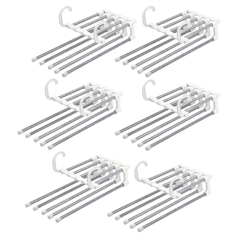 Kit 6 Cabide Multifuncional 5 Divisórias Retrátil Inox para Calças Bermudas Saias Gravatas