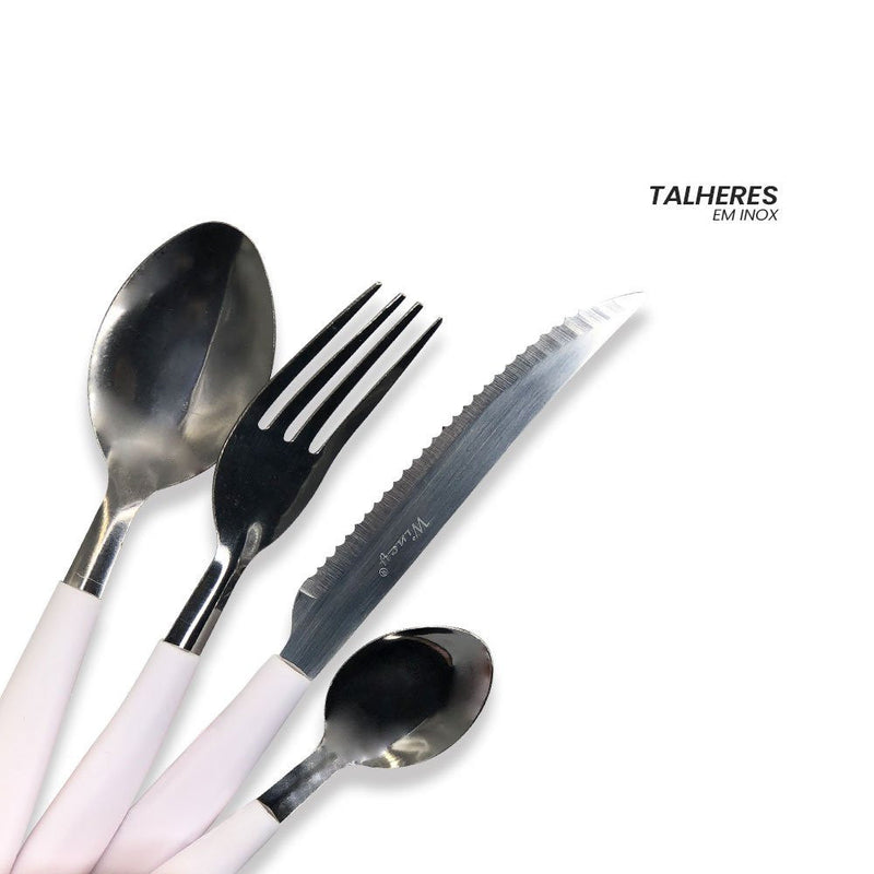Kit de Talheres em Inox 25 Peças - Branco - Presente Park