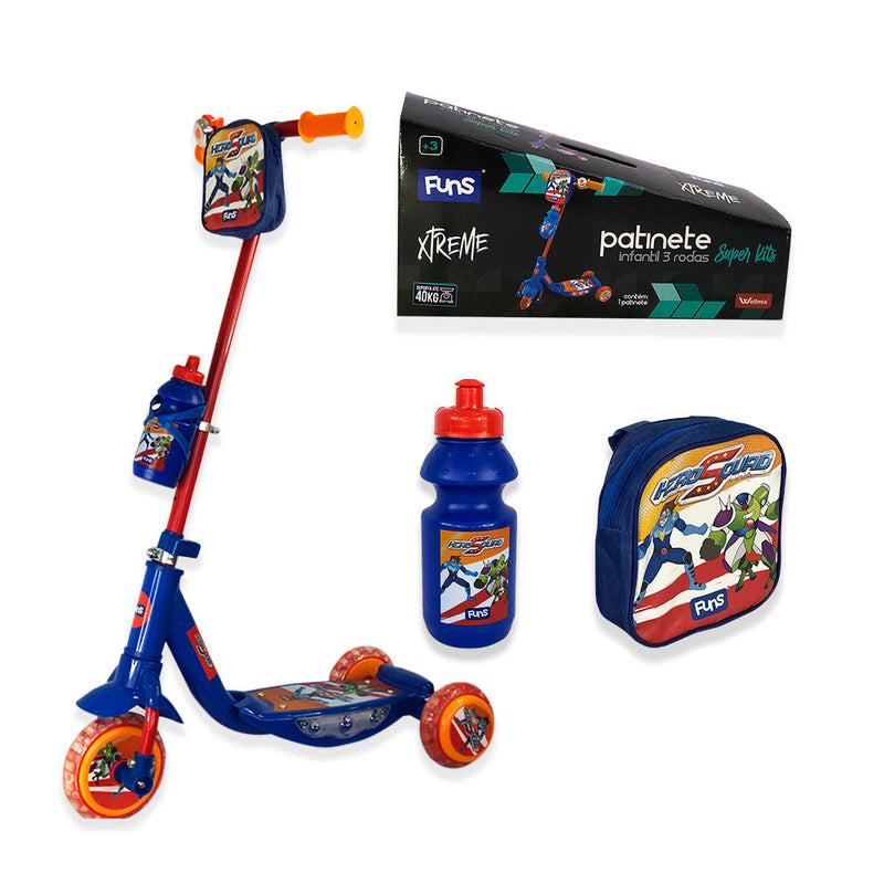 Patinete Infantil com Garrafinha e Bolsa - Azul - Presente Park