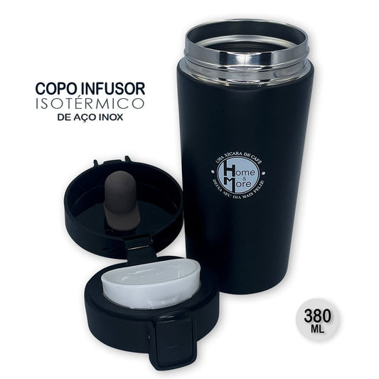 Copo Térmico Infusor 380ml Aço Inox Garrafa A Vácuo  - PRETO