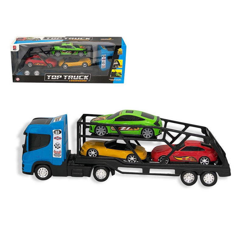 Caminhão Cegonheiro Grande com 3 Carrinhos - Azul - Presente Park