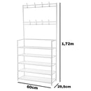 Estante Sapateira 5 Prateleiras com Ganchos Organizador de Calçados e Tênis Modular Desmontável
