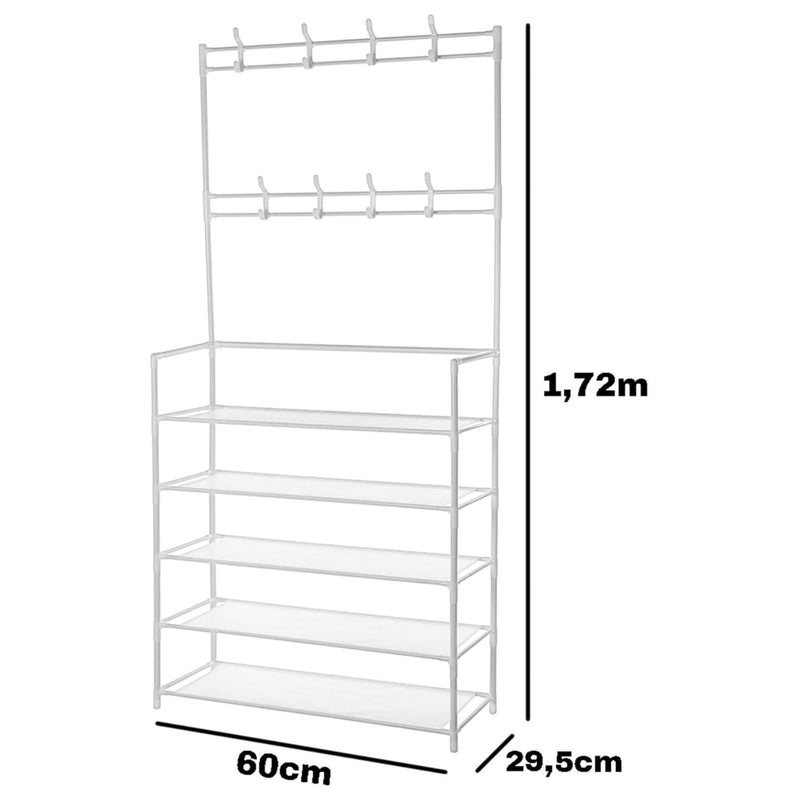 Estante Sapateira 5 Prateleiras com Ganchos Organizador de Calçados e Tênis Modular Desmontável