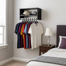 Cabideiro Arara de Parede para Roupas 60cm com Nicho Madeira MDF Metal Quarto Closet Loja