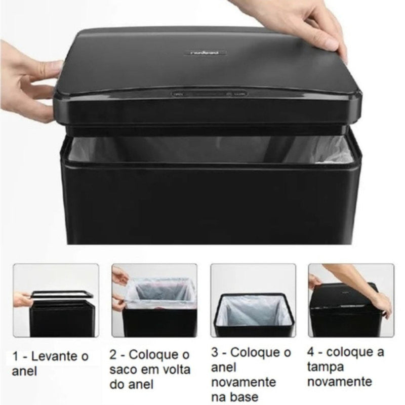 Lixeira Automática Retangular 50 Litros com Sensor Branca - Presente Park