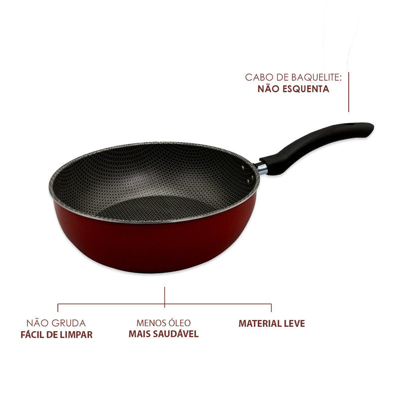 Frigideira Wok 24cm - Vermelha - Presente Park
