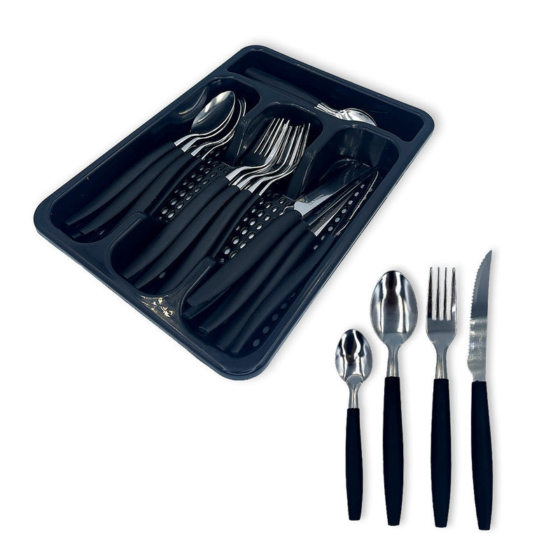 Jogo De Talheres Faqueiro Aço Inox Com Gaveteiro - Preto - Presente Park