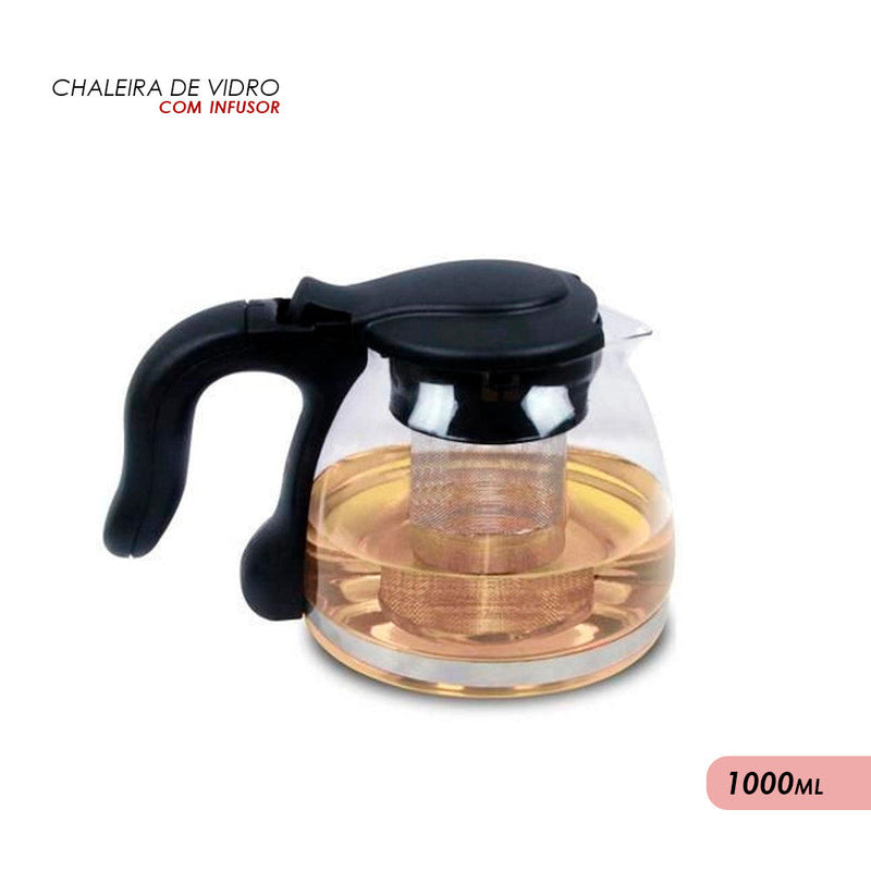 Chaleira Bule De Vidro Com Infusor Chá Café Inox 1000ml - Presente Park