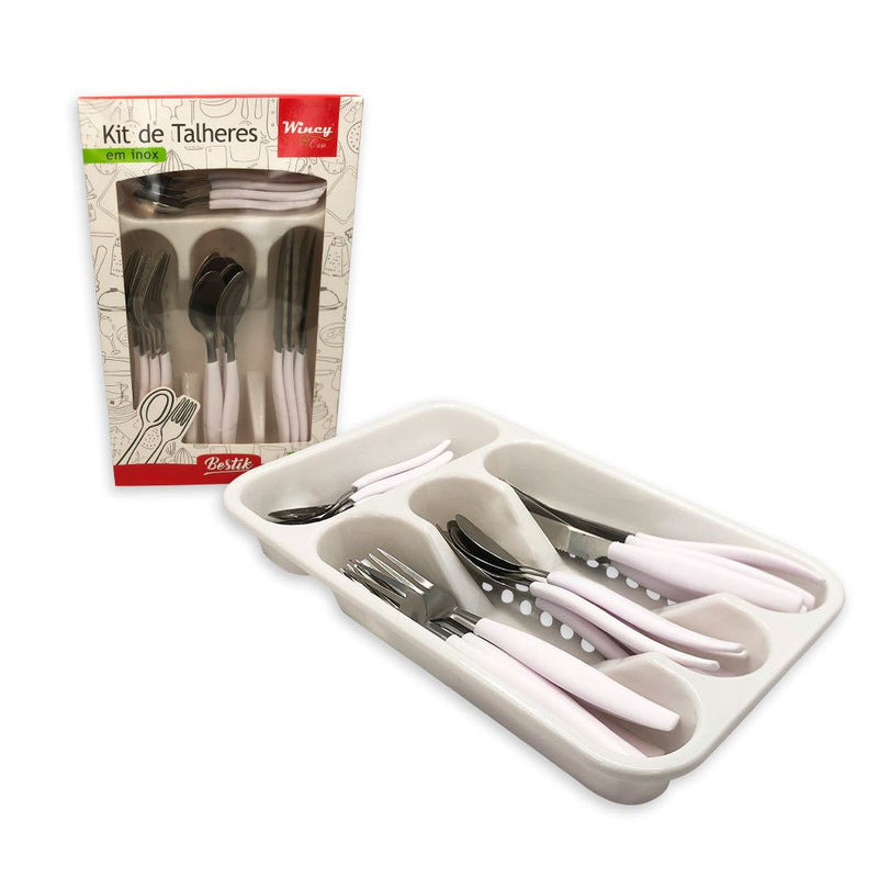 Kit de Talheres em Inox 25 Peças - Branco - Presente Park
