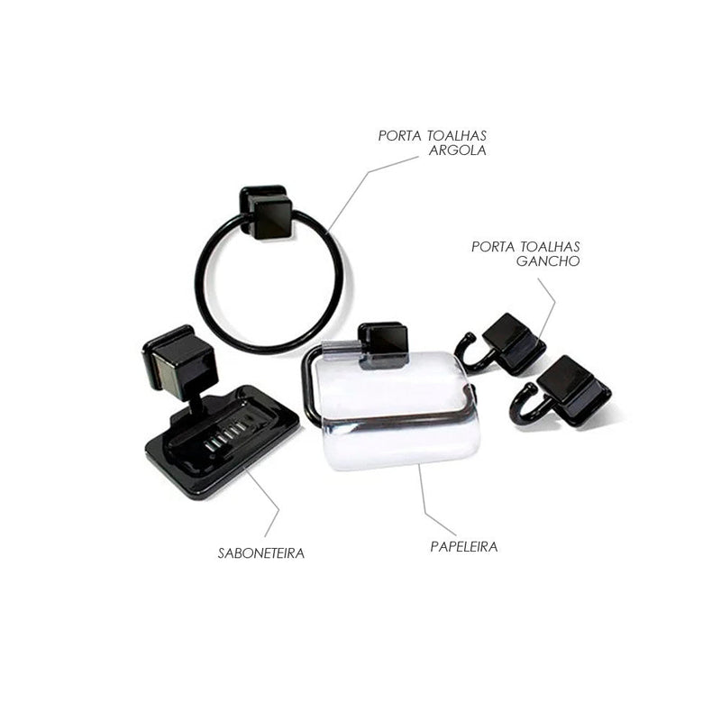 Kit Acessórios de Banheiro 5 peças Preto - Presente Park