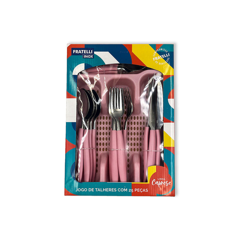 Jogo De Talheres Faqueiro Aço Inox Com Gaveteiro - Rosa - Presente Park