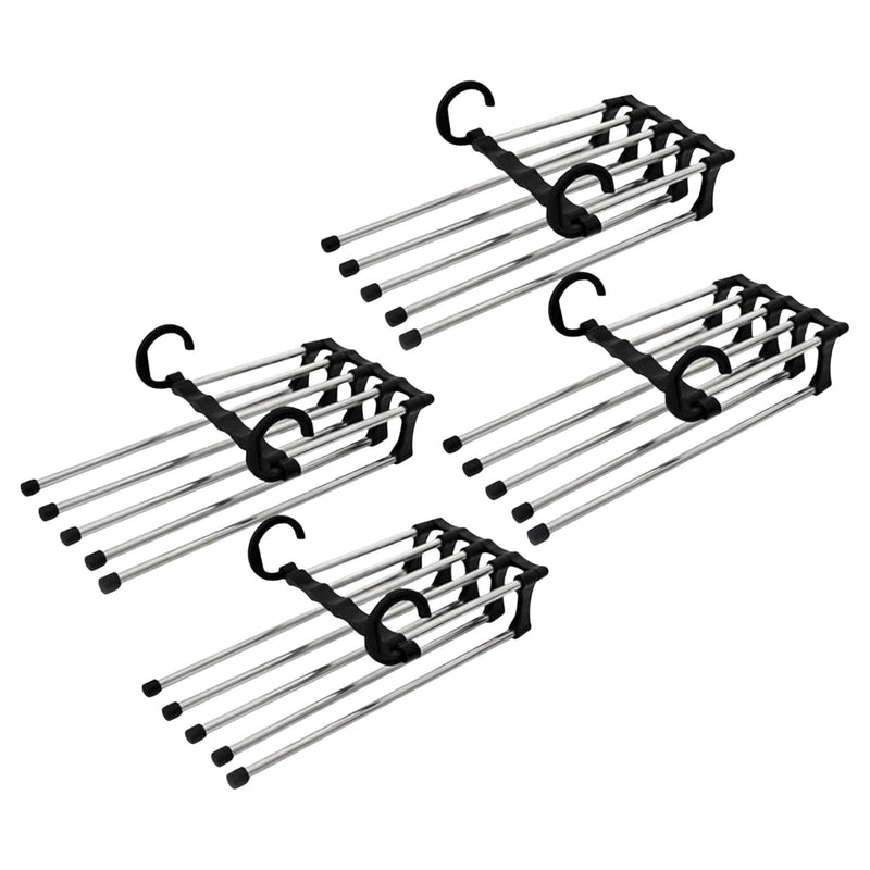Kit 4 Cabide Multifuncional 5 Divisórias Retrátil Inox para Calças Bermudas Saias Gravatas