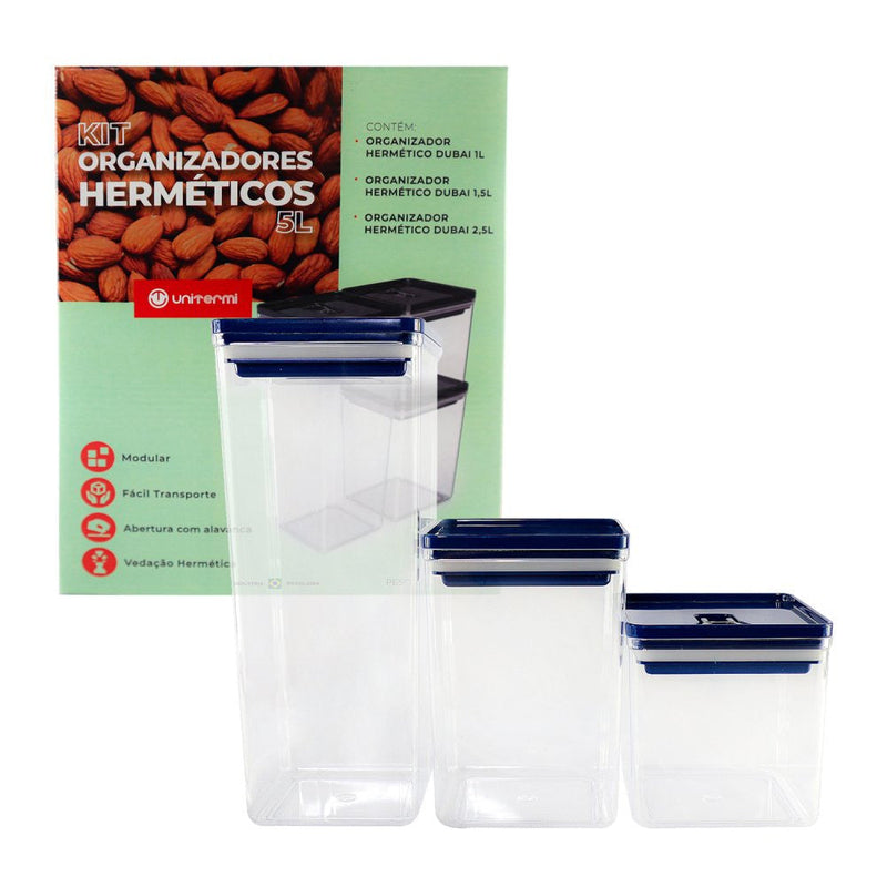 Kit Organizador Hermético Dubai Azul 5 Litros - Presente Park