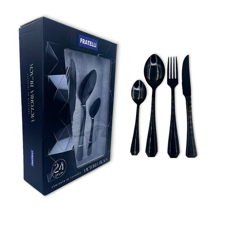 Faqueiro Conjunto Talheres Luxo Black 24 Peças Inoxidavel - Presente Park
