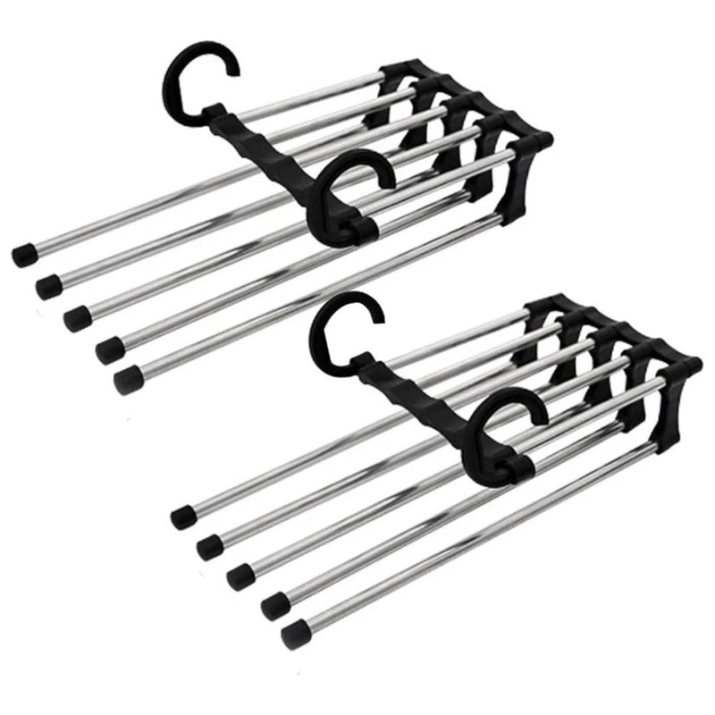 Kit 2 Cabide Multifuncional 5 Divisórias Retrátil Inox para Calças Bermudas Saias Gravatas