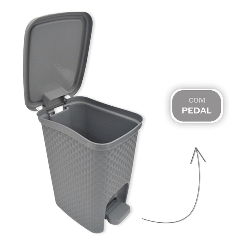 Lixeira com Pedal Trama Rattan 7 litros Cinza - Presente Park