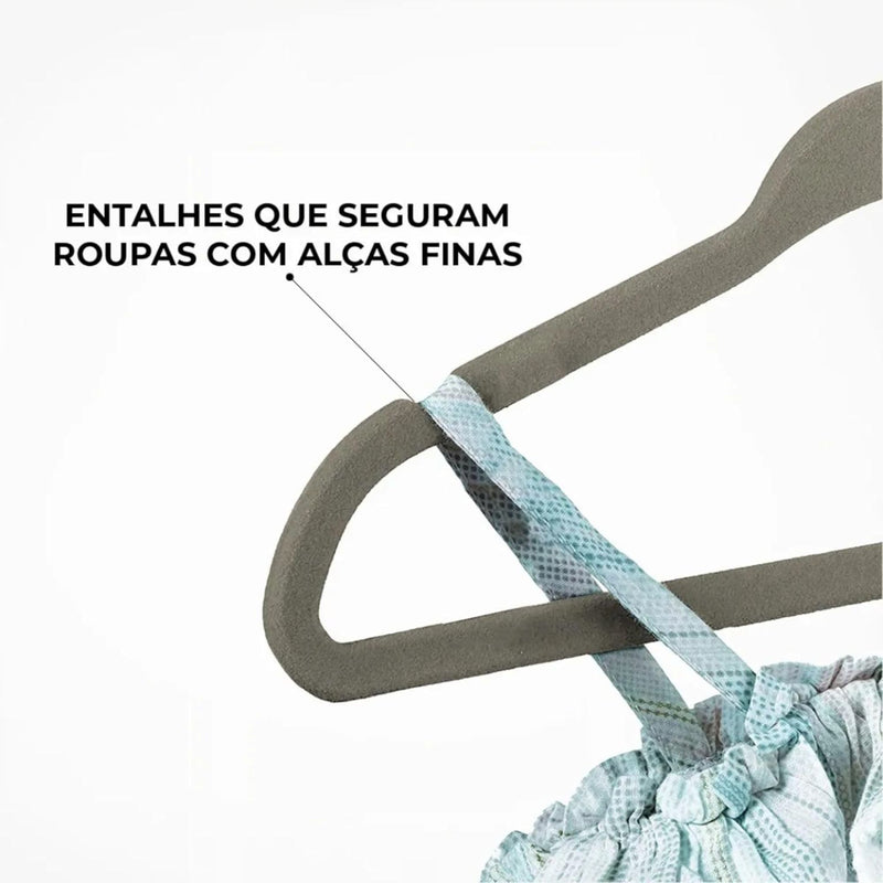 Kit 30 Cabides de Veludo Slim Adulto 45cm Antiaderente Giratório para Blazer Camisa Calça Vestido