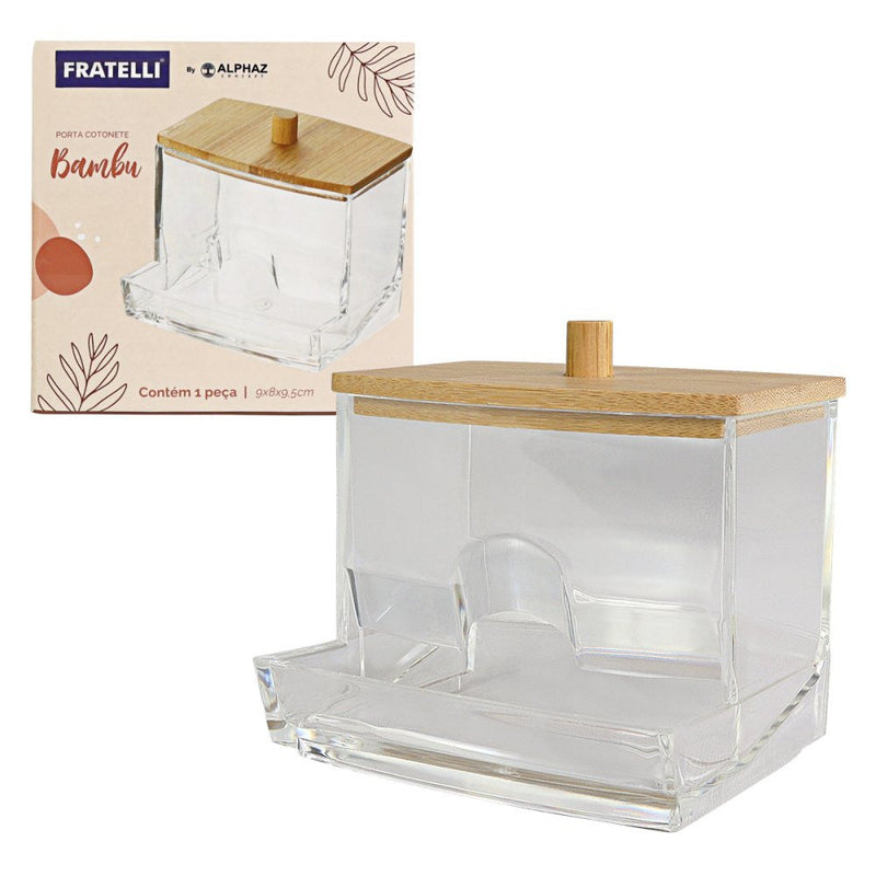 Porta Cotonete com Tampa de Bambu - Presente Park