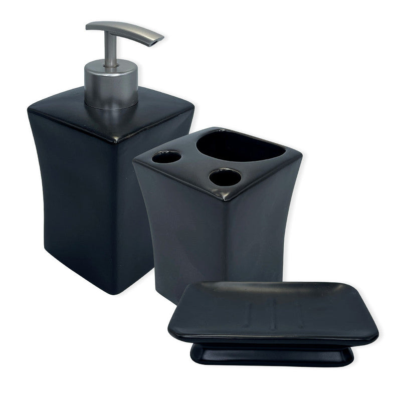 Kit Banheiro Lavabo Porcelana 3 Peças Porta Sabonetes e Escovas - Presente Park