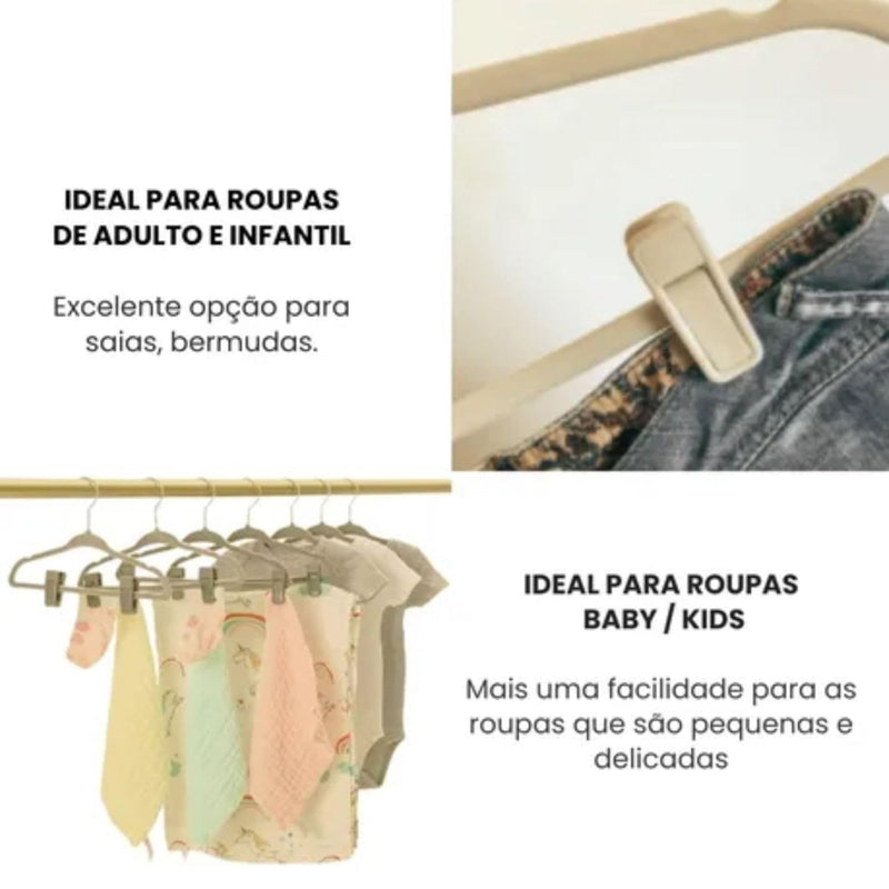 Kit 100 Presilhas de Veludo e Plástico para Cabides - Fixação Segura e Removível