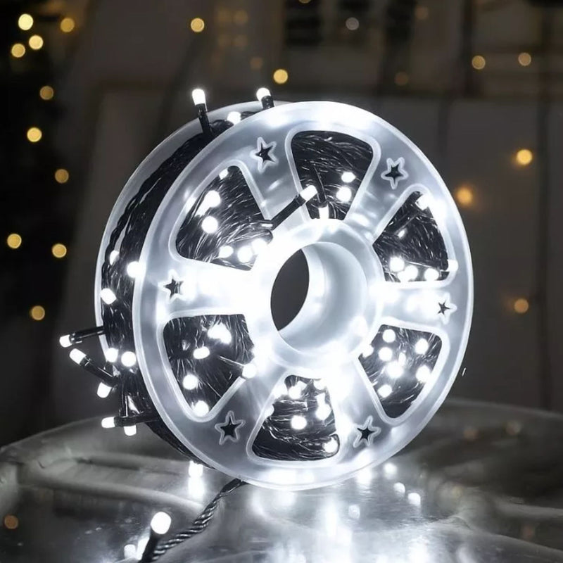 Cordão Pisca Pisca Led de Natal Rolo 200 Lampadas 50M 110V Tomada 8 Funções