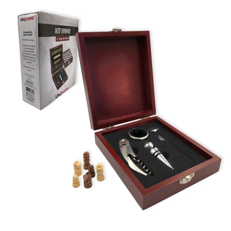 Kit Abridor de Vinho com jogo de Xadrez - Presente Park