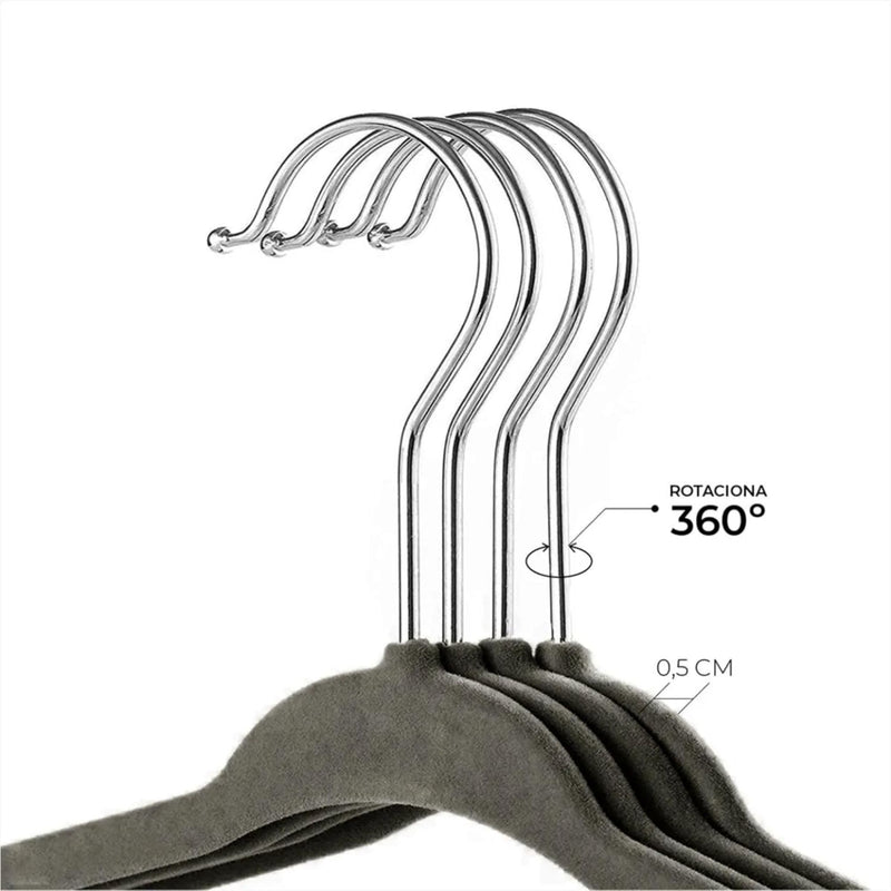 Kit 20 Cabides de Veludo Slim Adulto 45cm Antiaderente Giratório para Blazer Camisa Calça Vestido