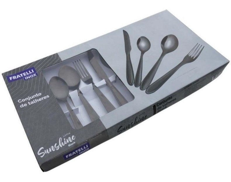 Faqueiro Jogo Talheres Black Aço Inox 24 Peças Sunshine - Presente Park