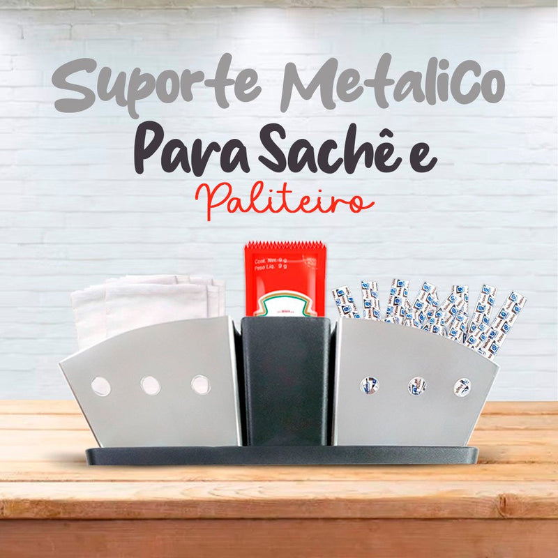 Porta Sachês de Inox com Suporte para Palitos de Dente para Açúcar, Sal, Ketchup - Presente Park