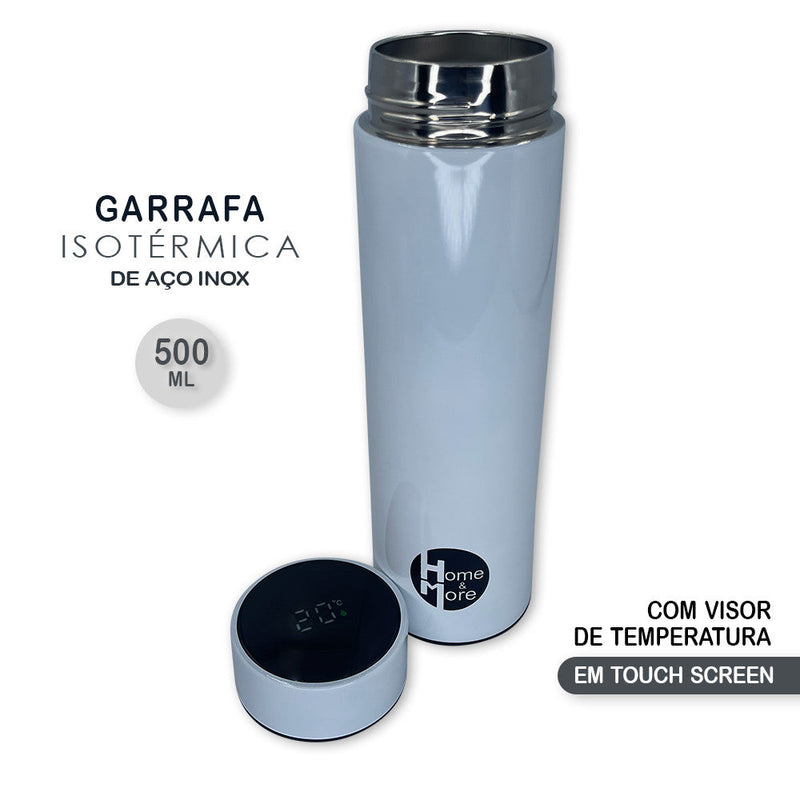 Garrafa Isotérmica em Aço Inox 500ml Com Led - Branco - Presente Park