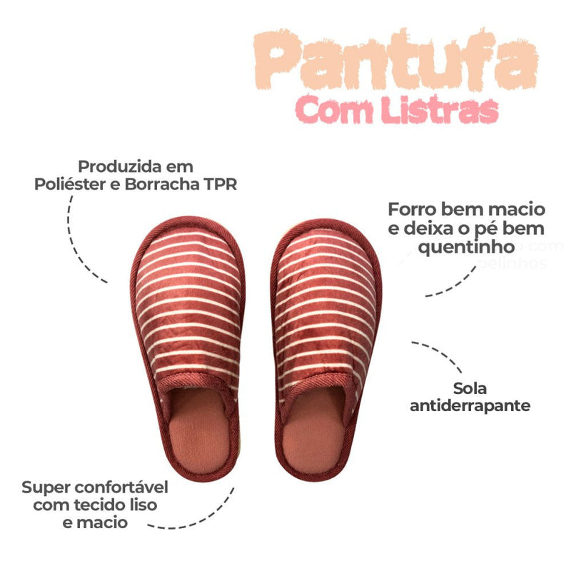 Pantufa Feminina com Listras Rosa - Presente Park