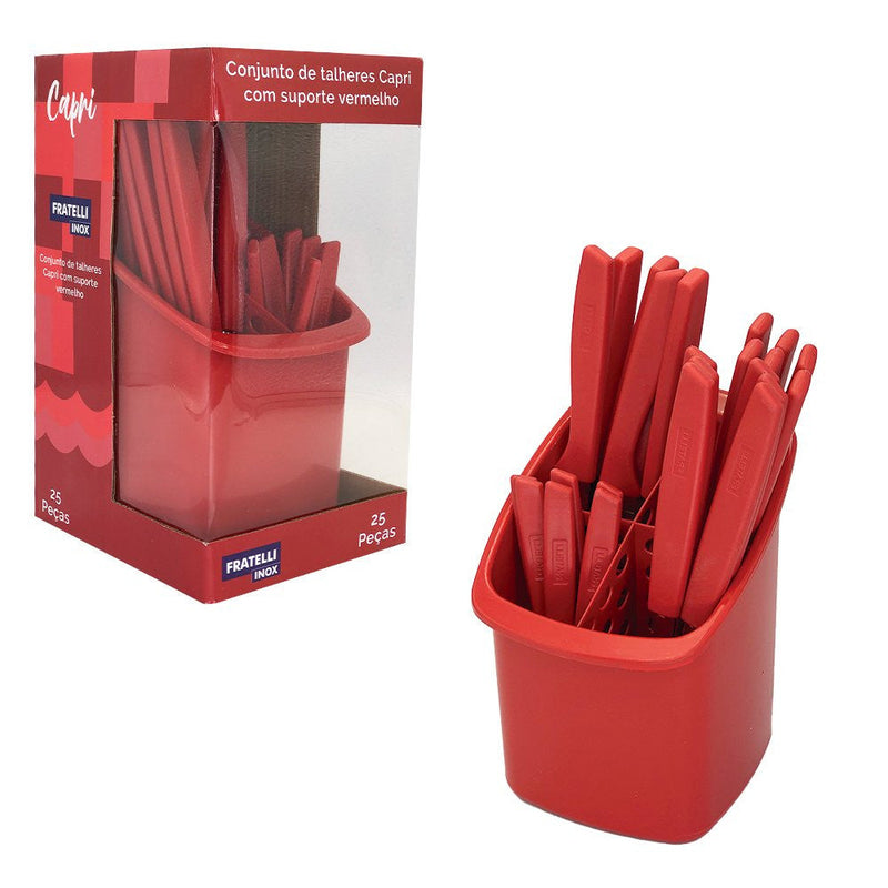 Conjunto Talheres Capri 25 Peças Vermelho - Presente Park