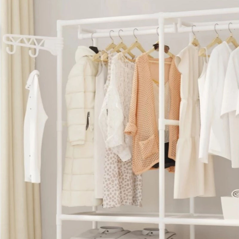 Guarda Roupa Portátil Aberto Arara Desmontável Multifuncional Sapateira de Chão 3 Colunas