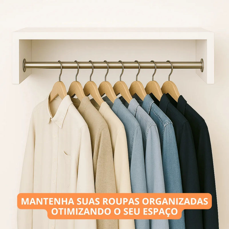 Cabideiro Arara de Parede para Roupas 1m Madeira MDF Guarda Roupa Closet Loja