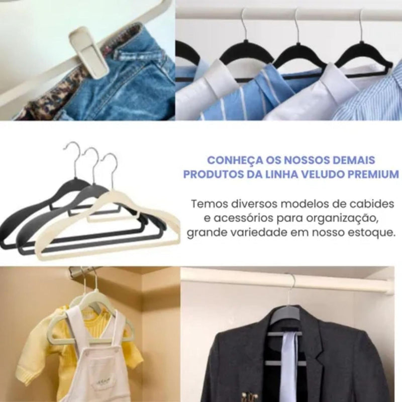 Kit 5 Cabide de Veludo Adulto com Ombreira Fixa para Camisa Terno Blazer Vestido Saia