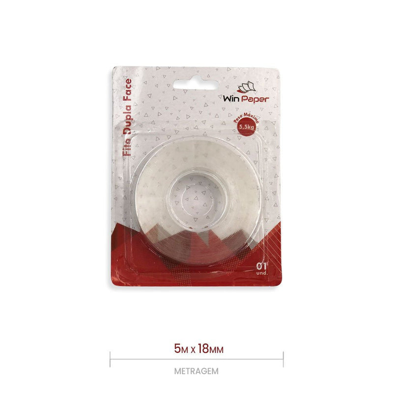 Fita Dupla Face Extra Forte Transparente 18mm x 5 Metros - Presente Park